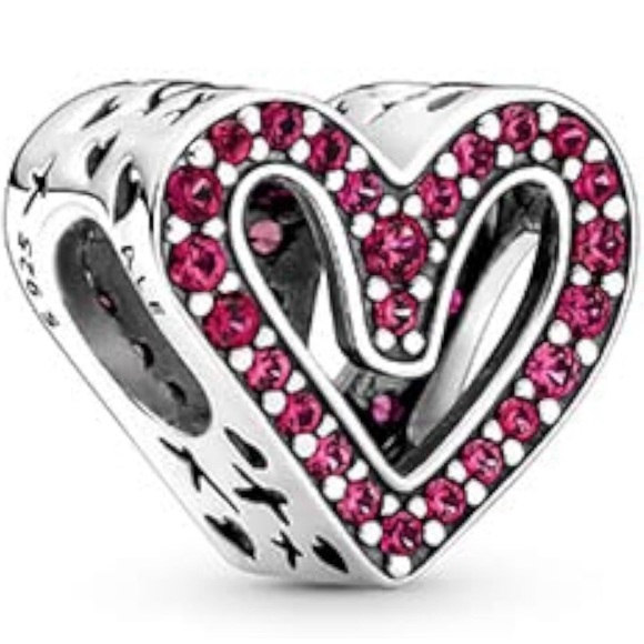 Retired Pandora Sparkling Ruby Red Freehand Heart Charm Sterling Silver EUC - Picture 1 of 9